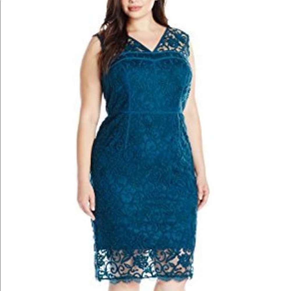 Adrianna Papell Women's Plus-Size Sleeveless Lace Dress - 16W - Teal